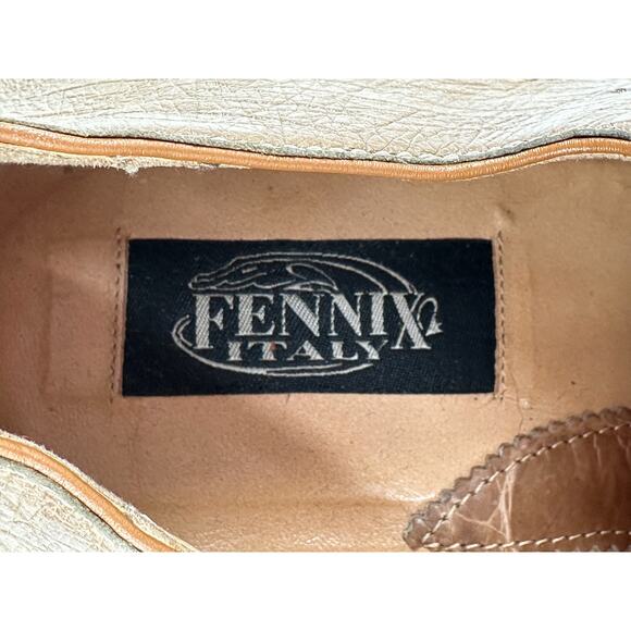 Fennix Dress Shoes Mens 11.5 Tan Ostrich Textured Alligator Leather Luxury Italy - Picture 7 of 11